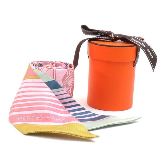 Auth HERMES Twilly Ribbon Scarf Pink/Multicolor Silk - Picture 12 of 12